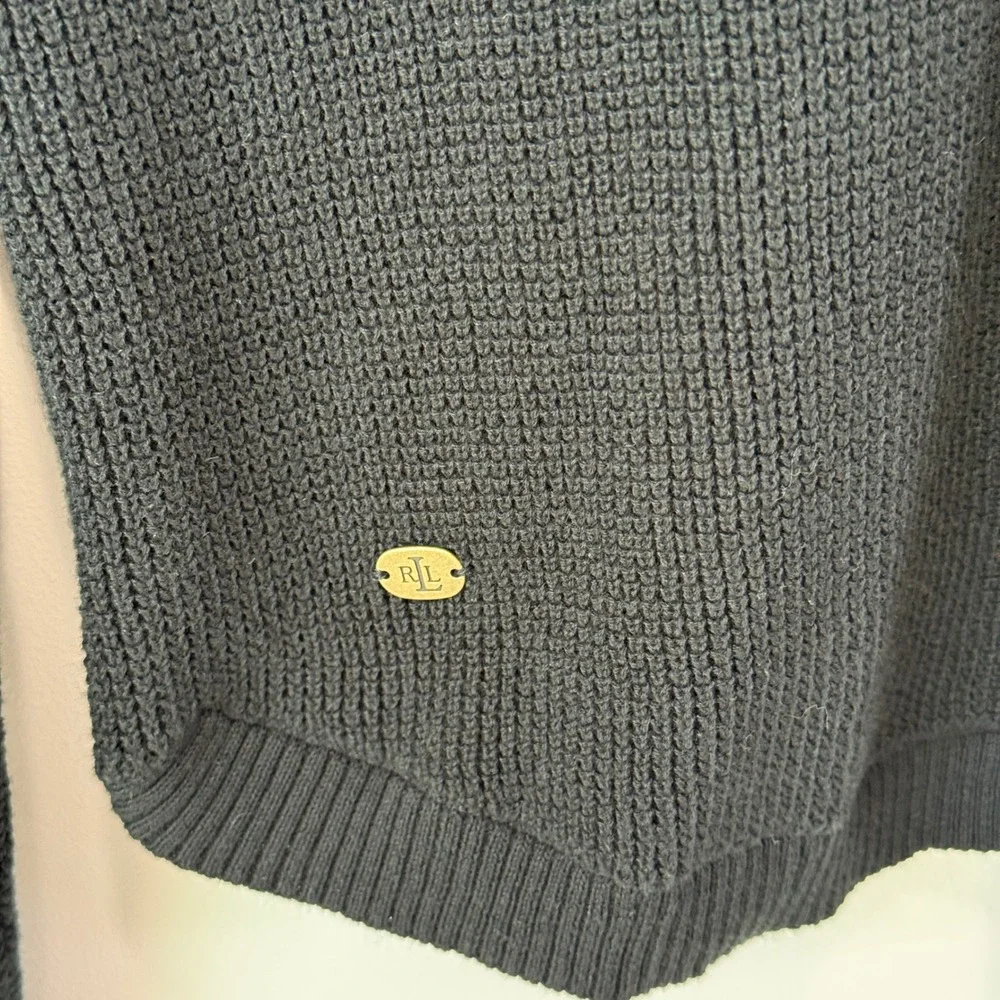 NWT Ralph Lauren Drawstring Cowl Neck Sweater‎ Sz M Black Combed Cotton Slouchy
